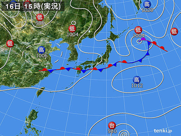 実況天気図(2015年08月16日)