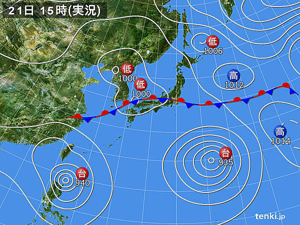 実況天気図(2015年08月21日)