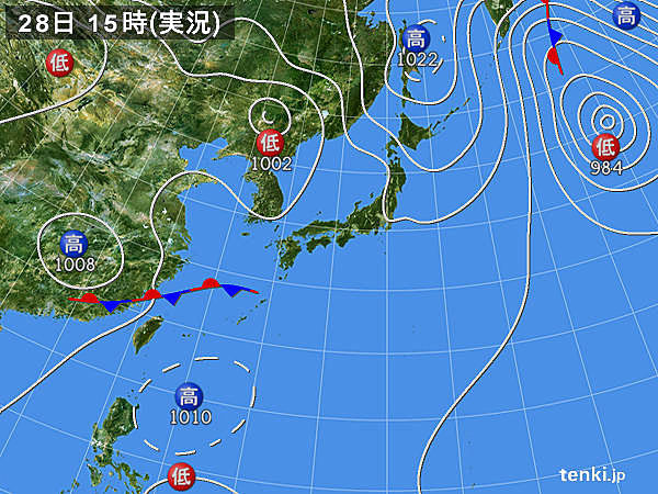 実況天気図(2015年08月28日)