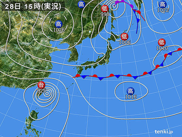 実況天気図(2015年09月28日)