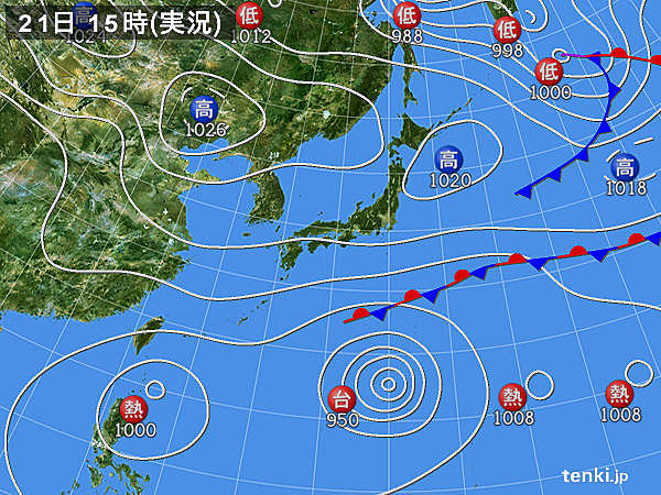 実況天気図(2015年10月21日)