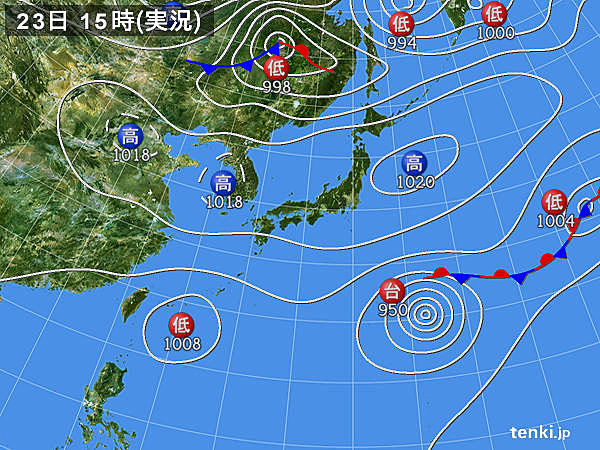 実況天気図(2015年10月23日)