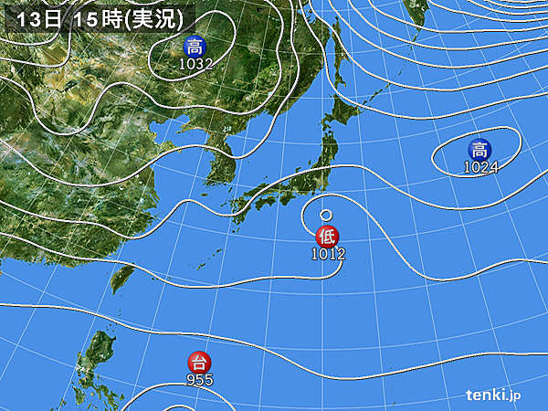 実況天気図(2015年12月13日)