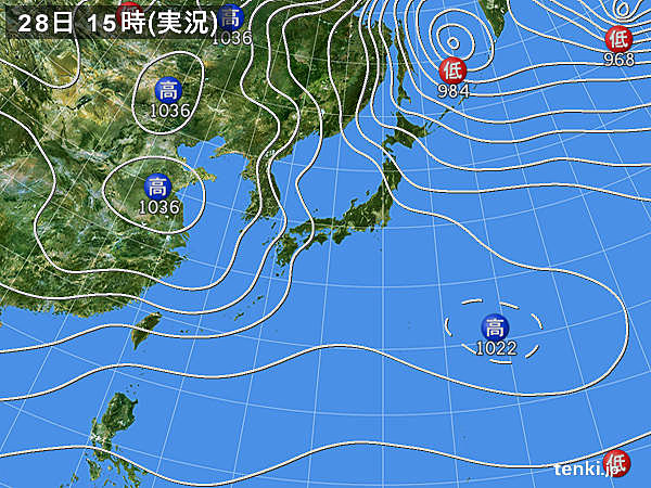 実況天気図(2015年12月28日)