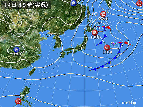 実況天気図(2016年01月14日)