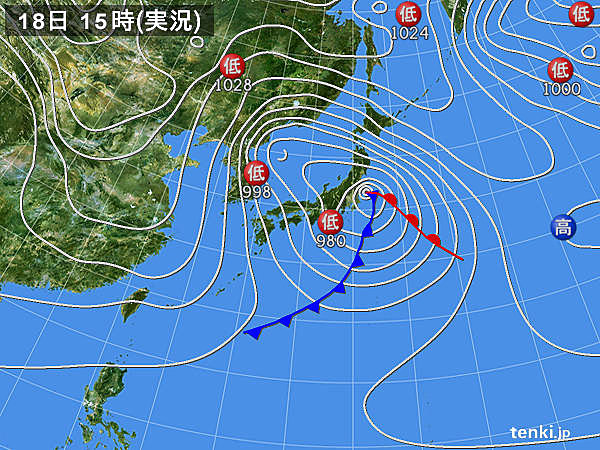 実況天気図(2016年01月18日)