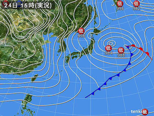 実況天気図(2016年01月24日)