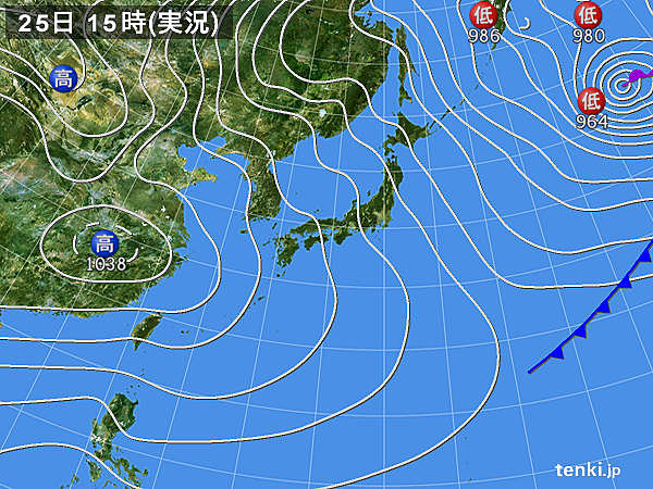 実況天気図(2016年01月25日)