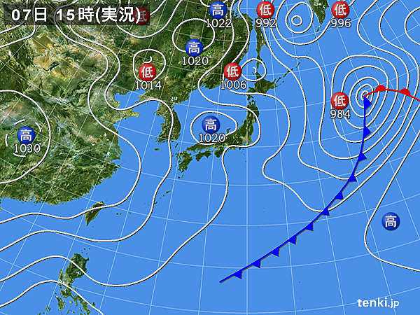 実況天気図(2016年02月07日)