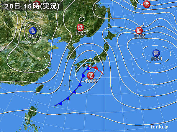 実況天気図(2016年02月20日)