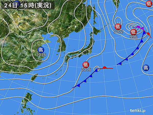 実況天気図(2016年02月24日)