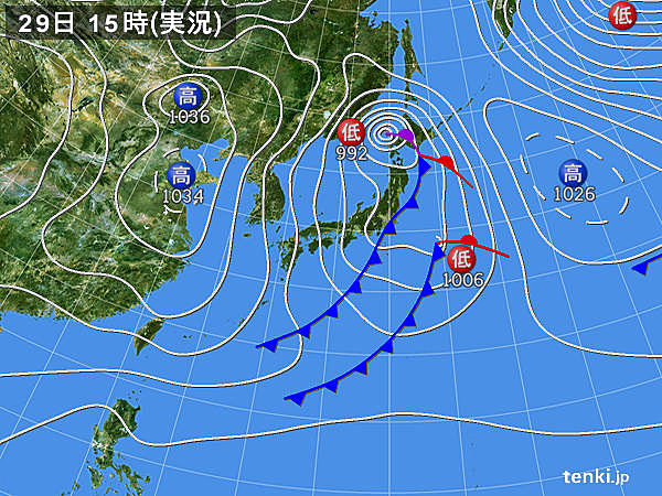 実況天気図(2016年02月29日)