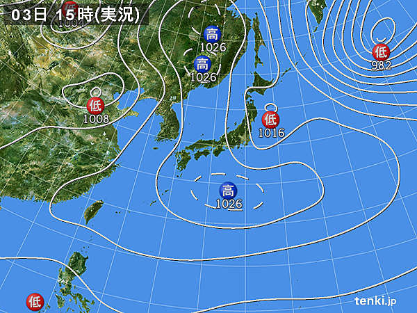 実況天気図(2016年03月03日)