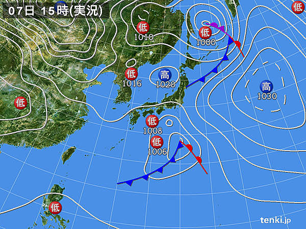 実況天気図(2016年03月07日)