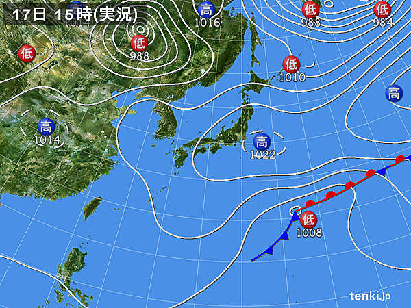 実況天気図(2016年03月17日)