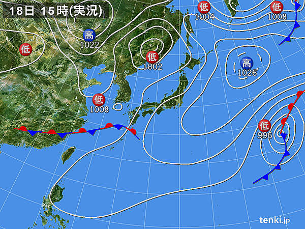 実況天気図(2016年03月18日)