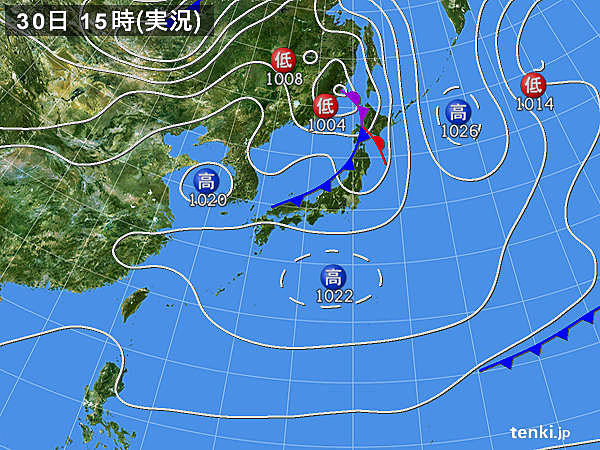 実況天気図(2016年03月30日)