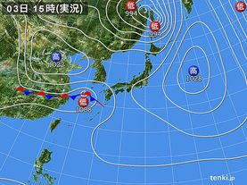 実況天気図(2016年04月03日)