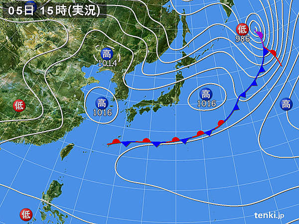 実況天気図(2016年04月05日)