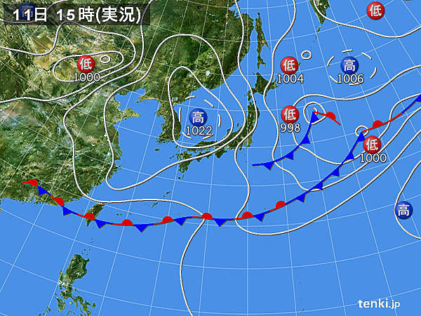 実況天気図(2016年04月11日)