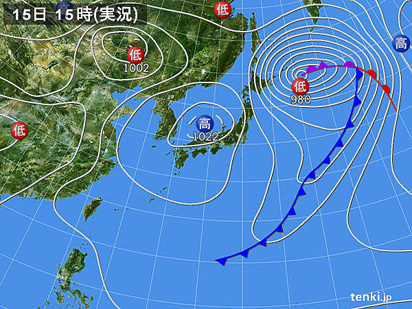 実況天気図(2016年04月15日)