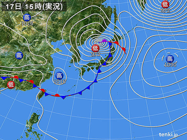 実況天気図(2016年04月17日)