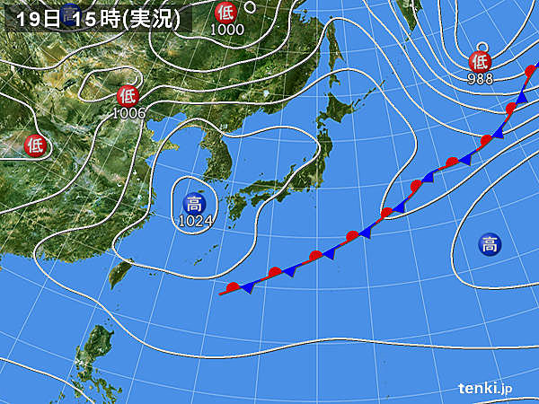 実況天気図(2016年04月19日)