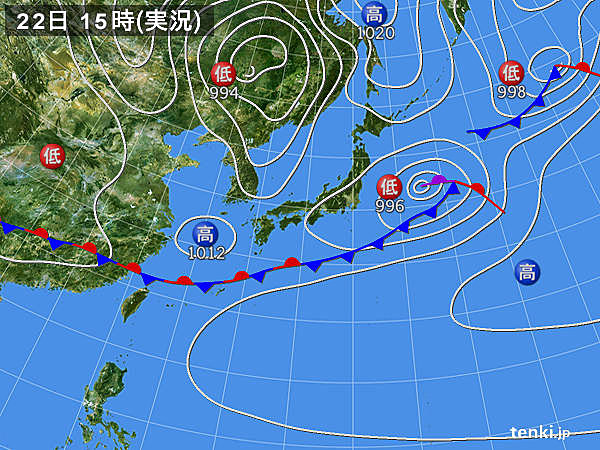 実況天気図(2016年04月22日)