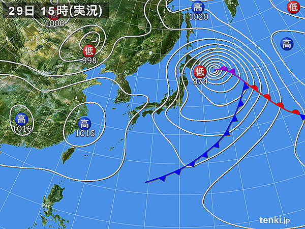 実況天気図(2016年04月29日)