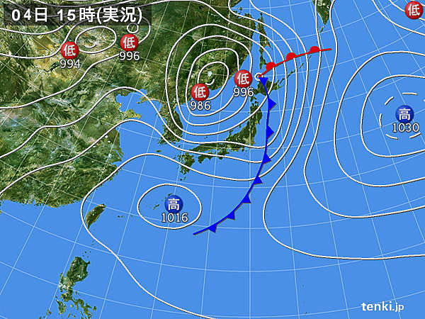 実況天気図(2016年05月04日)