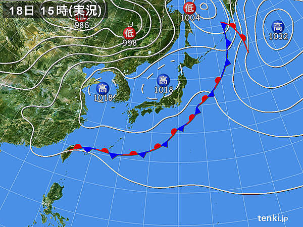 実況天気図(2016年05月18日)