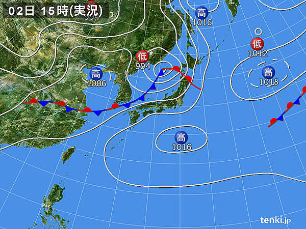 実況天気図(2016年07月02日)