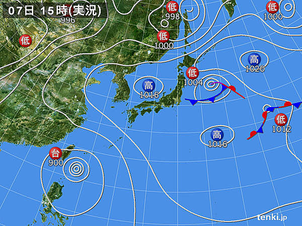 実況天気図(2016年07月07日)