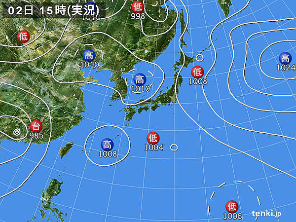 実況天気図(2016年08月02日)