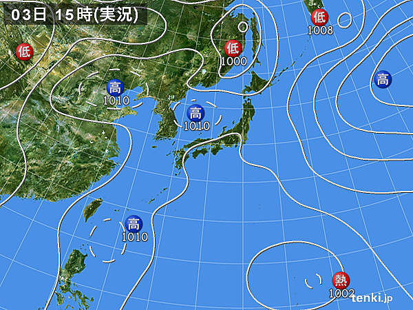 実況天気図(2016年08月03日)