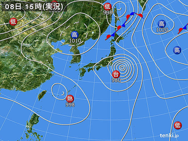 実況天気図(2016年08月08日)