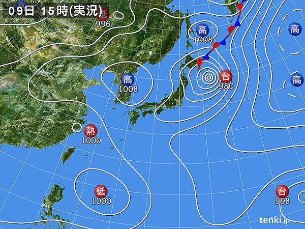 実況天気図(2016年08月09日)