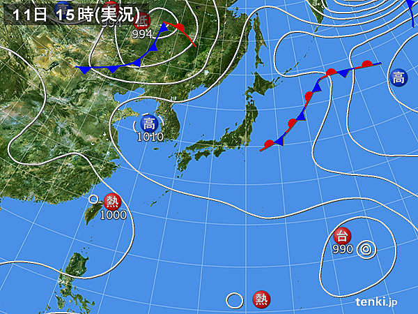 実況天気図(2016年08月11日)
