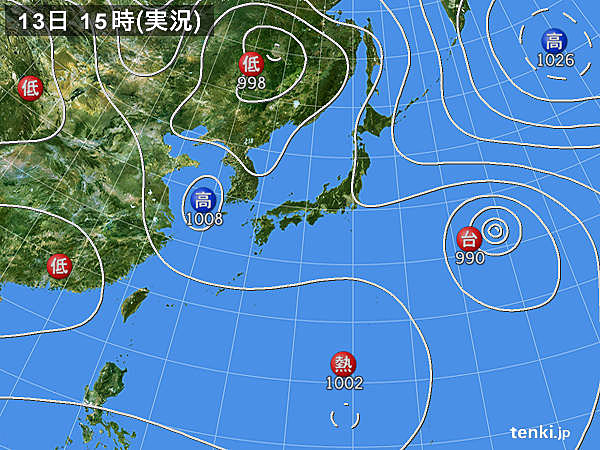 実況天気図(2016年08月13日)