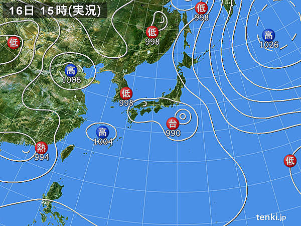 実況天気図(2016年08月16日)