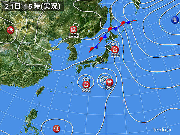 実況天気図(2016年08月21日)
