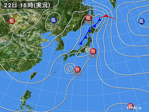 実況天気図(2016年08月22日)