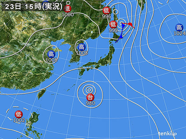 実況天気図(2016年08月23日)