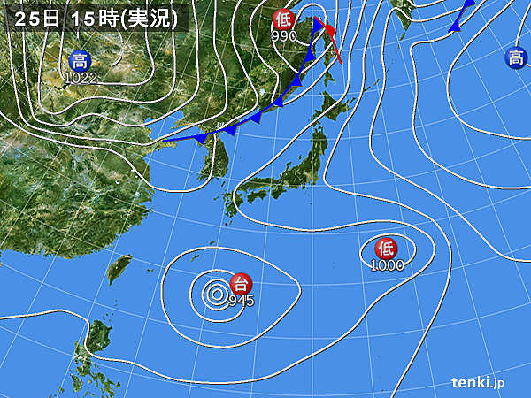 実況天気図(2016年08月25日)