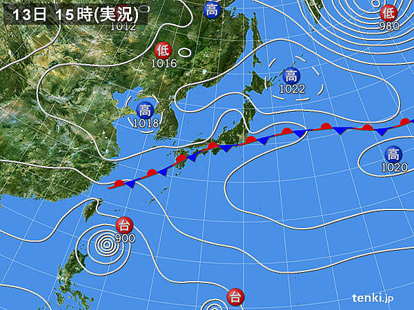 実況天気図(2016年09月13日)