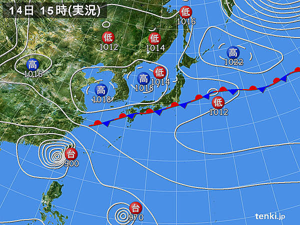 実況天気図(2016年09月14日)