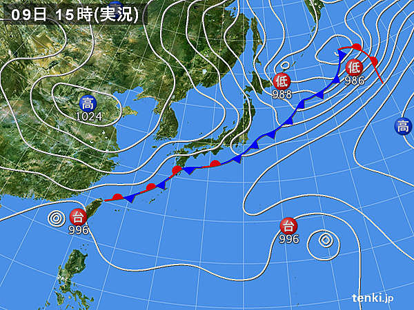 実況天気図(2016年10月09日)