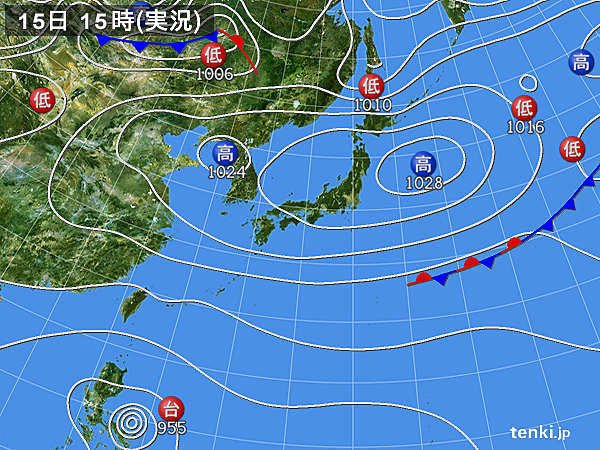 実況天気図(2016年10月15日)