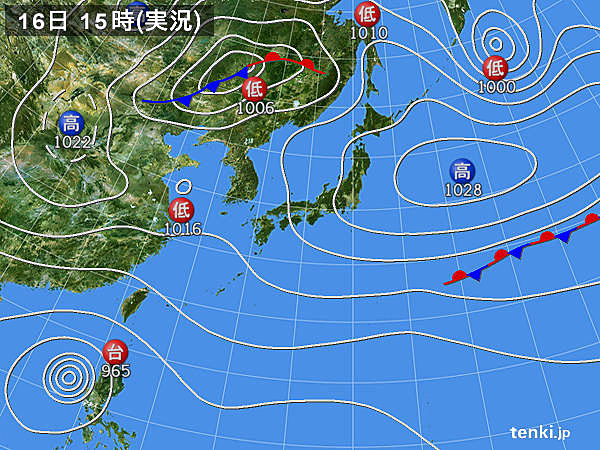 実況天気図(2016年10月16日)