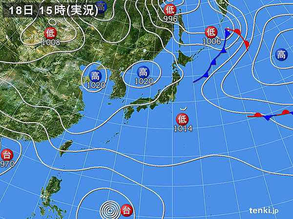 実況天気図(2016年10月18日)